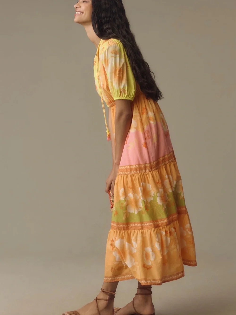 FARM Rio Yellow, Pink & Orange Floral Maxi Dress Sz. L exclusively Anthropologie - Picture 2 of 8